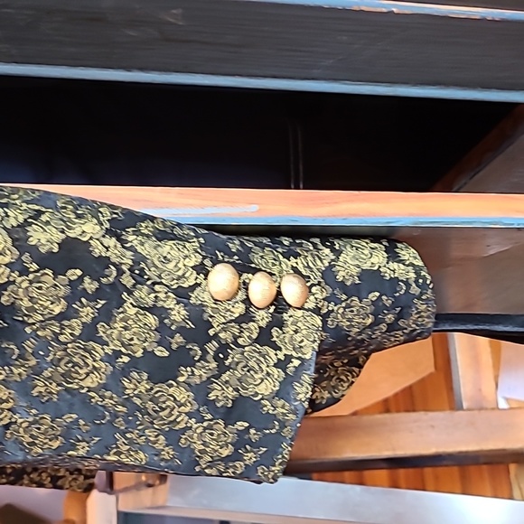 Vintage Shawl Collar Gold Demask Roses Pattern Formal Dinner / Tux Jacket - Picture 5 of 7